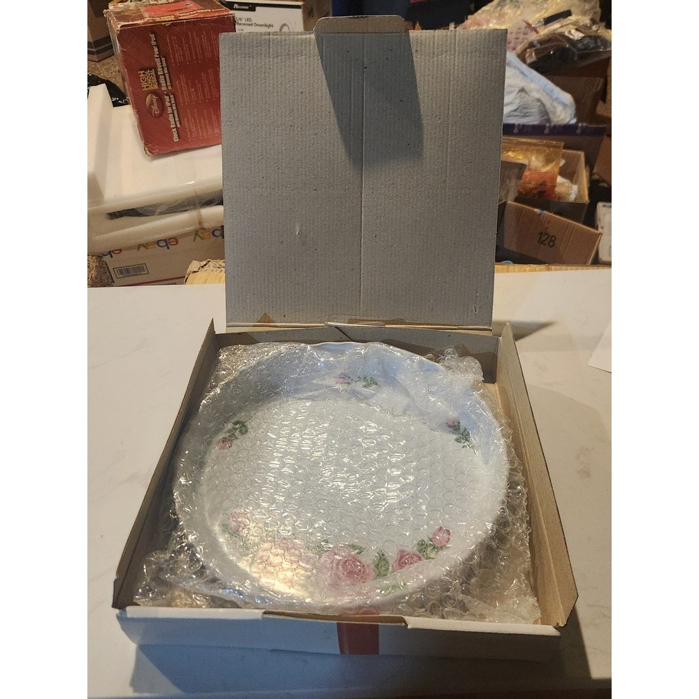 Vintage Christineholm Porcelain Fluted Quiche Dish Pink Rose Chintz Pattern NIB
